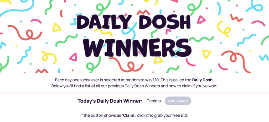 oh my dosh daily winners screenshot