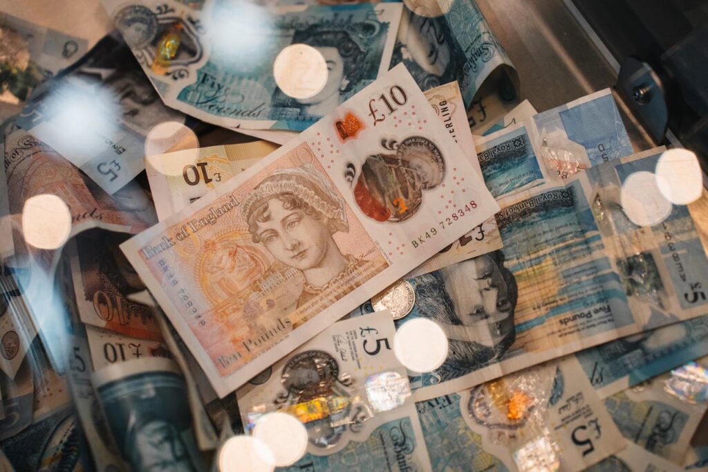 Close-up of British Pound Sterling Currency Notes